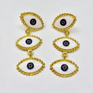 Gold Plated Drop Lucky Eye Earrings